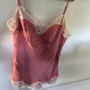 Y2K Anne Taylor Silk Pink Lace Tank